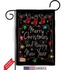 Breeze Decor GS114145-DB-03 Chalkboard Merry Christmas Burlap Winter Impressions Decorative Vertical 13" x 18.5" Double Sided Garden Flag Set Metal Fansy Wall Bracket Hardware
