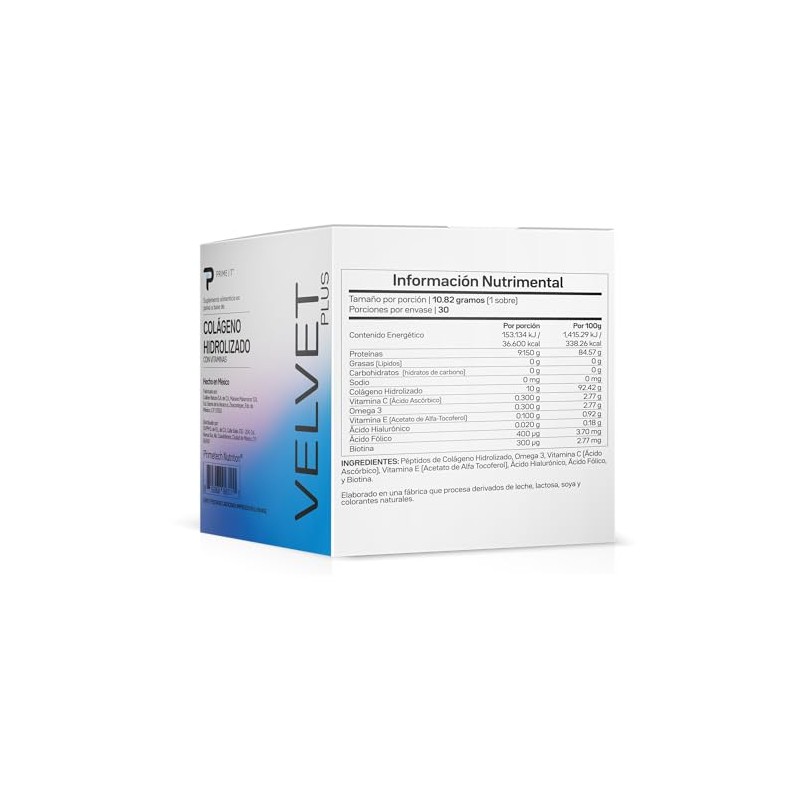 Primetech Nutrition Colágeno Hidrolizado Velvet Sobres Individuales Verisol Vitaminas Antioxidantes