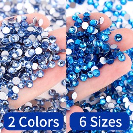 1500pcs Two Colors 6 Size Nail Art Rhinestones for Crafts Flatback Nails Pearls Bead Flat Back Pearls Gems for Nail Art Makeup, Shoes, DIY Craft Decorations (Blue)