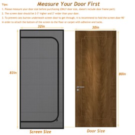 DOOREASY Cat Resistant Mesh Screen to Stop Cats Running Out, Thickened Easy Install Pet Screen Door with Zipper Closure for Doorways, Bedroom, Kitchen, Patio (Fits Doors Up to 30"x80")