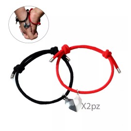 Universo en Linea Pulsera Parejas De Corazón Con Imán Brazalete Amor 2pz Color Negro Diámetro 8 Cm