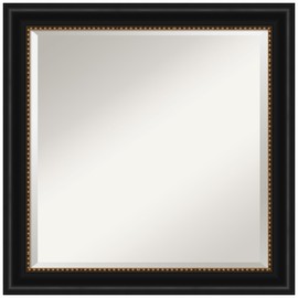 Amanti Art Bathroom Mirror, Manhattan Black Wall Mirror for use as Bathroom Vanity Mirror Over Sink (24 x 24 in.) Beveled Mirror, Black Mirror, Traditional Mirror from WI, USA