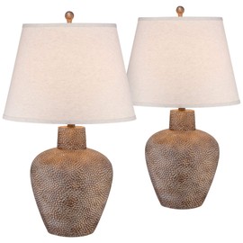 Bentley Rustic Table Lamps Set of 2 Hammered Pot Washed Brown Off White Empire Shade for Living Room Family Bedroom - Franklin Iron Works