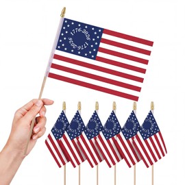 Flutesan 12 Pcs 250th Anniversary Small Flags 8 x 5'' 4th of July Handheld Mini American 1776-2026 Flags Tabletop for Indoor Outdoor Patriotic Independence Day for Home Table Yard Porch Decorations