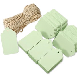 Whaline 500Pcs Sage Green Gift Tags Green Paper Tags Blank Hanging Labels with Hemp Rope for Wedding Baby Shower Birthday Party DIY Crafts Supplies