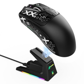 MAMBASNAKExATTACK SHARK X1 Gaming Mouse, Lightweight 49g Wireless Wired Bluetooth 2.4G 3 Modes PAW3395PRO 40000DPI Omron Light Microtremor 100 Million Times RGB Charging Dock Cloud Driver AI Setting