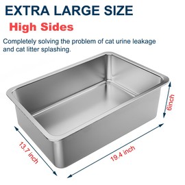 hannger Stainless Steel Litter Box, 4 Pack Metal Cat Litter Pan with 6" High Sides, 19.6"x13.7" Large Cat Litter Box for Big and Small Cats, Easy to Clean, No Smell, Anti-Urine Leakage