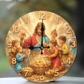 Jesus Christ Blessing Children Wall Clock Religious Art Decor 10-Inch Wooden Wall Clock, Silent Movement, Battery Operated (AA Batteries Not Included), Artistic Home Decor, Perfect for Home Accents