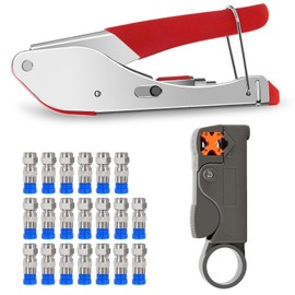 Nutmanel Coaxial Cable Crimping Tool Kit, Crimping Plier, Coaxial Cable Set, Stripping Tool, RG6/RG59/RG7/RG11 Wire Stripper, Compression Pliers Set with 20 Pieces Compression F-Connector for SAT