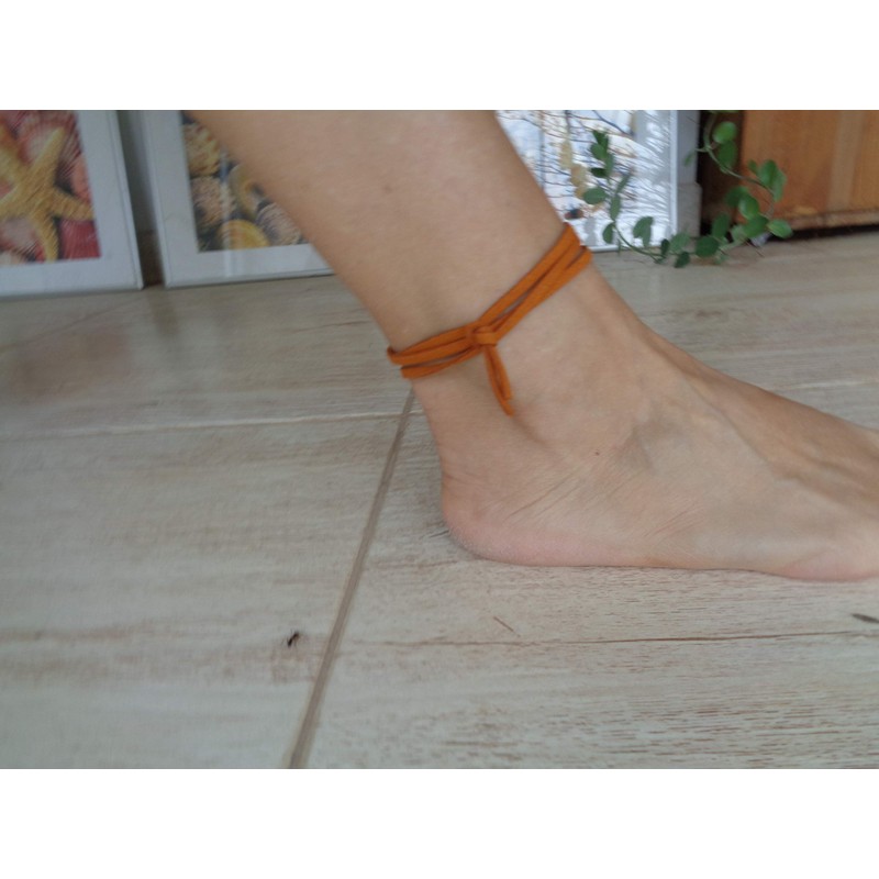 Casual Indian orange yellow tribal anklet knotted ✿ velour anklet
