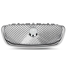 Upper Front Center Grill Grille, Compatible with Jaguar XF XFR 2012 2013 2014 2015, W/Emblem, Silver