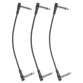 Kurrent Electric Flat Low Profile C Shape 1/4"" Right Angle Guitar Effects Pedal Patch Cables (3), Black