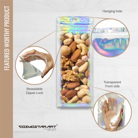 COSMOSTARART 100 Pack Holographic Resealable Bags, Clear Front Mylar Ziplock Pouches for Multipurpose Storage (4"x6")