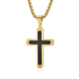 Oskani Cross Necklace for Men Stainless Steel Crucifix Pendant with Chain Yellow Gold Jewelry