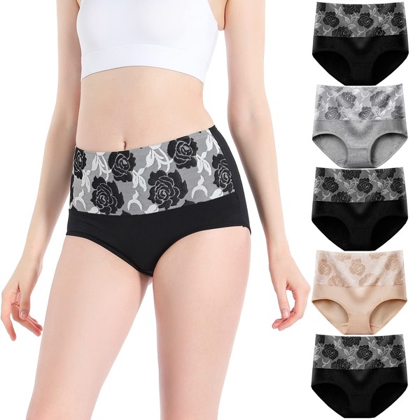 Esrinse Women's High Waist Cotton Underwear Full Coverage Briefs Tummy