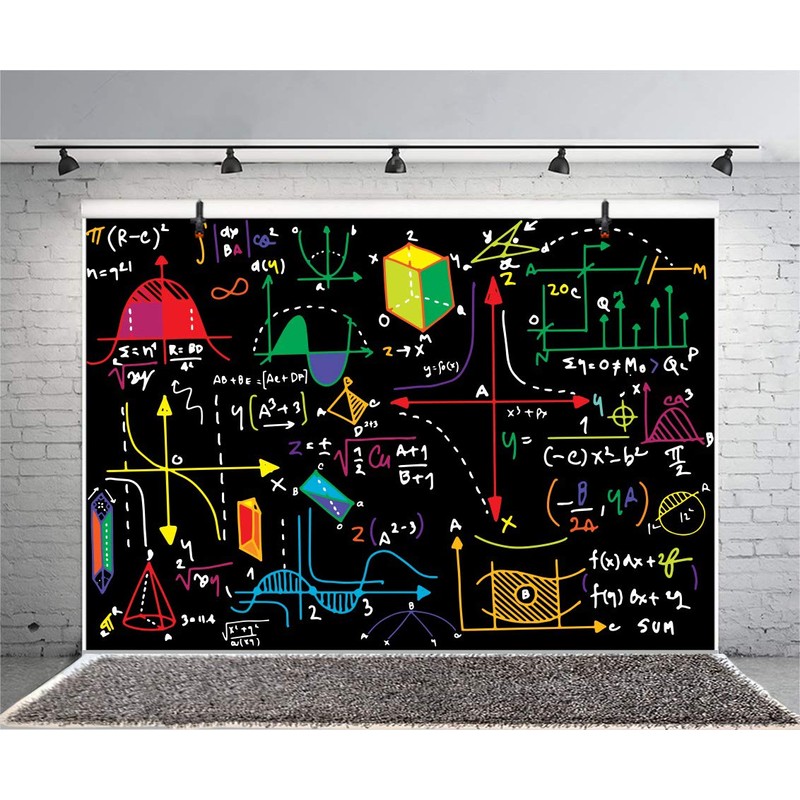 AOFOTO 8x6ft Math Classroom Blackboard Backdrop Mathematics Course Formula Geometric