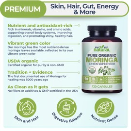 Why Not Natural Organic Moringa Capsules - Green superfood Powder Supplement Pills - Maringa