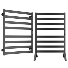 Paraheeter Wall Mounted & Freestanding Heated Towel Rack for Bathrooms. Electric Towel Warmer Rack Heater, Stainless Steel Black.