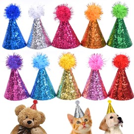 10PCS Party Hat Dog Birthday Hat, Mini Party Hats for Toy Animals, Adjustable Dog Party Hat, Multi-Color Pet Hats Mini Birthday Hats, For Holiday Wedding Puppies Kittens Costume Accessories