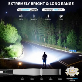 KINGCAESAR Large Size Rechargeable Flashlights with 2 Cob Light, Super Bright 1000000 High Lumens Flash Light, 7200 mAh & 24 Hours High Powered LED Flashlights, IPX7 Waterproof for Outdoor, Home