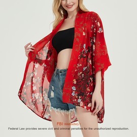 Women's Kimono Cardigans Camouflage Sheer Chiffon Blouse Boho Wrap Casual Coverup Loose Tops