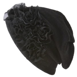 CHARM 3-Way Flower Mesh Tornado Watch (Women's) Medical Hat Watch Autumn Winter (One Size/Black) Watch Cap Neck Warmer