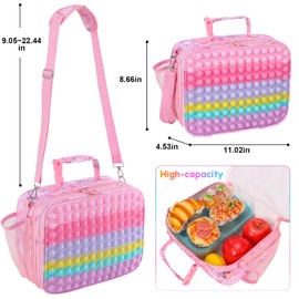 Pop Lunch Box Kids Lunch Bag for Girls Back to School Insulated Pink Lunch Box Reusable Food Containers Lunch Box School Supplies Leakproof Cooler Lunch Tote Bag for Work Office Travel School Picnic