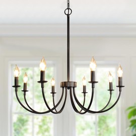 Puyveyor 8-Light Black Chandeliers for Dining Room, Dining Room Light Fixtures, Farmhouse Candle Chandeliers for Kitchen, Living Room, Foyer, Entryway, Staircase