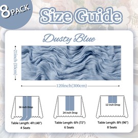 pepmily 8 Pack Dusty Blue Cheesecloth Table Runner 10ft Boho Gauze Fabric 120 Inch Cheese Cloth Table Runner Rustic Sheer for Romantic Wedding Decor Baby Shower Party Table Centerpiece Decoration
