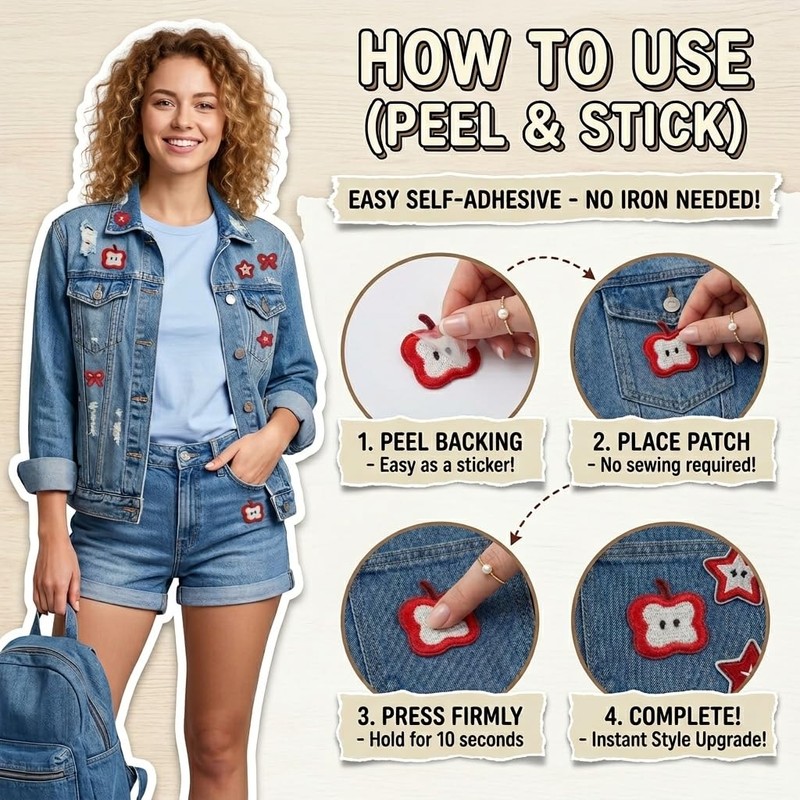 18PCS Cute Apple Self-Adhesive Embroidery Patch for Clothing Sewing Craft