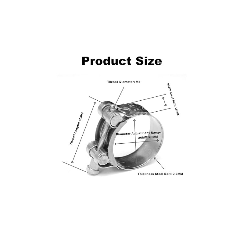 T Bolt Hose Clamps，5 Pieces 26-28MM Durable Exhaust Clamp Set,