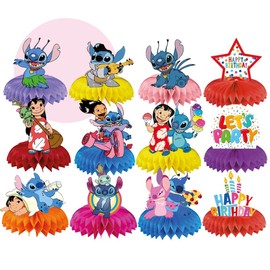 12PCS Cartoon Honeycomb Centerpieces for Party – Birthday Cartoon Centerpieces for Tables 3D Table Centerpieces Honeycomb for Party Decorations Birthday Party Supplies for Kids