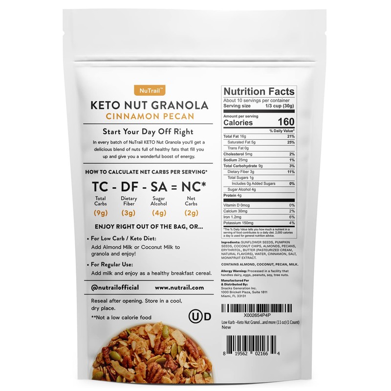 NuTrail - Keto Nut Granola Healthy Breakfast Cereal - Low