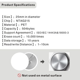 NFC Tags NXP NTAG215 White Round NFC Sticker 25mm Diameter - 100% Compatible with TagMo Amiibo and All Other NFC Enabled Devices by TimesKey-55 Pack