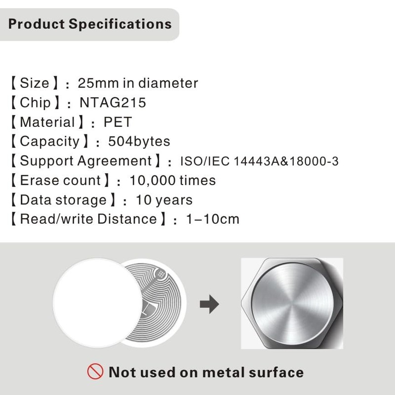 NFC Tags NXP NTAG215 White Round NFC Sticker 25mm Diameter