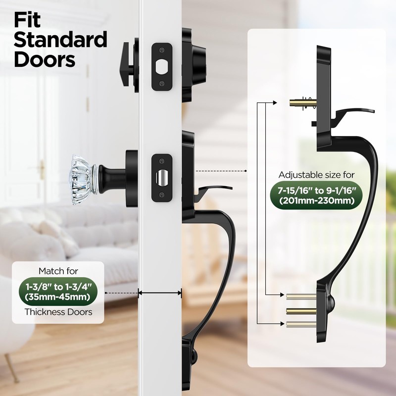 MAXECURITY Black Front Door Handle and Deadbolt Set, Classic Front