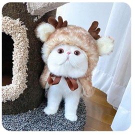ANIAC - Disfraz de reno de Navidad para cachorro, capa de alce para perro, con cuernos, gato, capa de Papá Noel, disfraz de perro de Navidad para perro pequeño y mediano (pequeño, café)