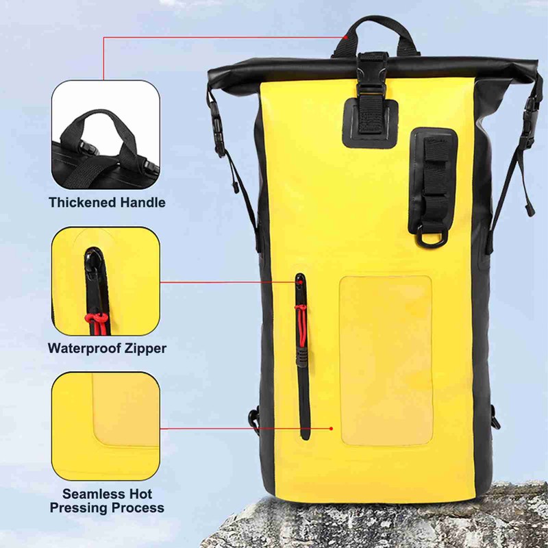 Waterproof Backpack Heavy Duty Roll-Top Closure Swim Bag with Front-Zipper