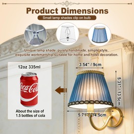 6 Pack Clip-On Chandelier Shades- Pleated Fabric Mini Lampshade Replacement for Small Table Lamps and Wall Sconces, Chandelier Light Covers for Candle Bulbs (3.54"x5.71"x5.31") (Blue)
