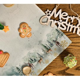 Artoid Mode Reindeer Trees Christmas Tablecloth, Seasonal Table Linen, Winter Kitchen Table Decoration, Indoor, Holiday, Party Decor, 85 x 85 cm