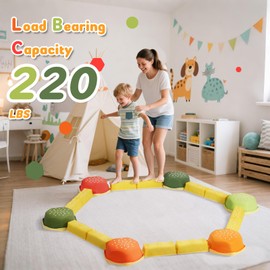 HappyField Balance Beam for Kids 18Pcs Non-Slip Stepping Stones Obstacle Course for Toddlers 3 Years + Indoor Outdoor Balance Board Kids Sensory Montessori Interactive Toys (Yellow)