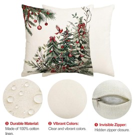 RABUSOFA Christmas Pillow Covers 16x16 Inch,Outdoor Christmas Tree Decorative Throw Pillows Waterproof Set of 2,Winter Pillow Cases,Christmas Decorations for Couch Home Holiday Xmas Green Pine(7-16)