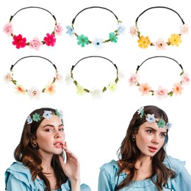 Wanmu 6Pcs Flower Crown for Women Girl, Fairy Bridal Crown Headbands Headpiece, Boho Floral Hair Wreath Accessories for Brides, Bridesmaids, Wedding, Ceremony, Party, Festival