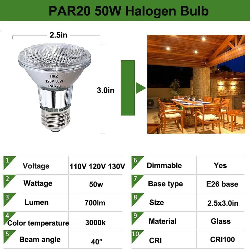 H&Z PAR20 Bulbs 50W Range Hood Light Bulbs, 6PCS PAR20