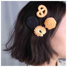 IRCOMULTI 4 Pack Cute Cookies Hairclip Barrette Funny Food Side Hair Clip Cookies Cartoon Hair Barrette Clip Fake Cookies Pattern Hairpin Cookies Shape Decorative Hair Accessories for Women Headdress