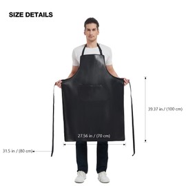 FunChaos Black Waterproof Apron, Heavy Duty Work Apron, Artificial Leather Apron Ideal for Chef, Butcher, Barber, DishWashing, Cleaning, Dog Grooming (Black)