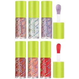 UCANBE 6 Color Glitter Lip Glow Set - 4 Dazzling Reflective Colored Lip Gloss Oil, 2 Tinted Lip Plumping Oil, All-Day Juicy and Non-Sticky Hydrating Lip Top Gloss for Girls/Women