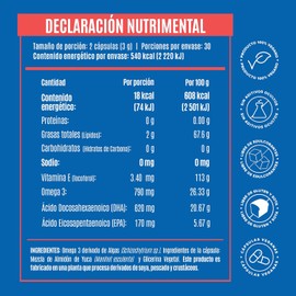 Birdman Premium Omega 3 a base de Algas (Ratio DHA:EPA 4:1) | Fórmula 100% Vegetal | Libre de Contaminantes y Aditivos | Cápsula Vegana | Suplemento Alimenticio | 30 Porciones | 60 Cápsulas