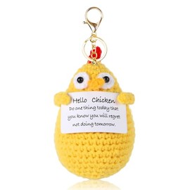 Ompinda Positive Crochet Dolls Keychain, Funny Knitting Dolls Keyring with Positive Cards, Emotional Support, Crochet Gift for Women or Lovers, Birthday/Mother's Day, Brown, green, white