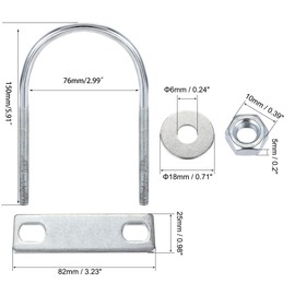 TOP-VIGOR M6 Round U-Bolt, 76mm Inner Width 150mm Length Steel U-Bolts with Nut, Plate, Washer for Building Installations Mechanical Parts Connection Cehicles Ships